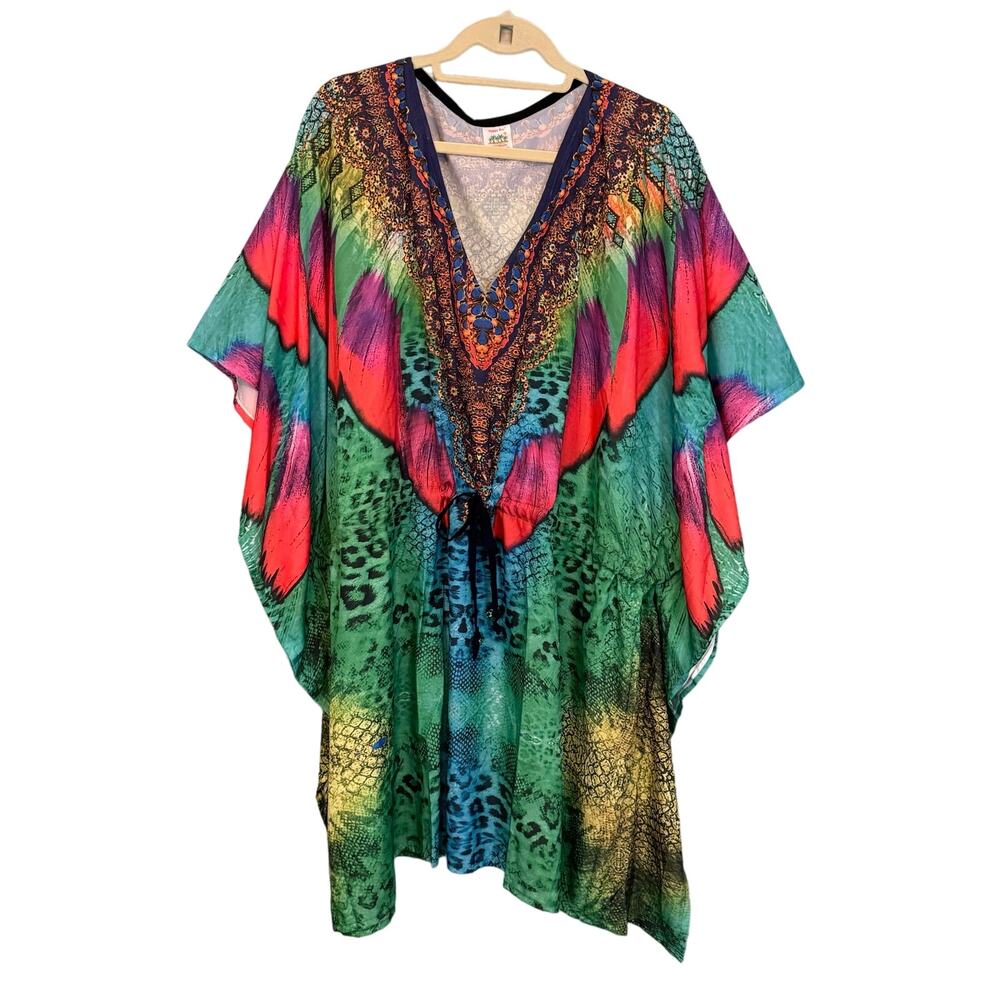 Happy Bay Swimwear Cover Up Kaftan Dress Animal Print Beach Resortwear Vacation